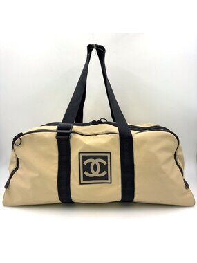 Chanel CC Logo Sports Line Missing Nylon Black Beige Boston Bag